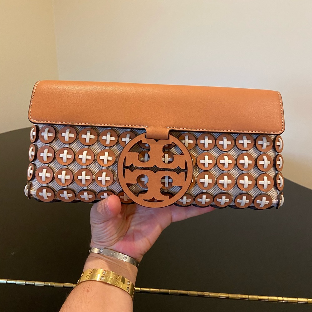 NWT RARE luxury Authentic Tory Burch Miller Leather Chainmail Clutch/bag - Picture 11 of 17